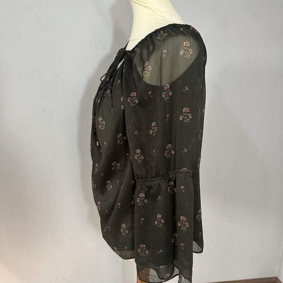 WHBM Whimsigoth Top Sheer Floral Bell Sleeve Peasant Boho Fairy Goth Vamp Green - Picture 9 of 11